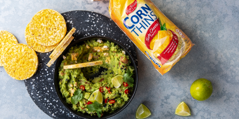Guacamole Dip with Corn Thins slices