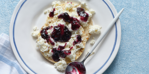 Ricotta with blueberry compote on Corn Thins slices
