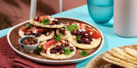 Bean and Feta Mixture on Corn Thins slices