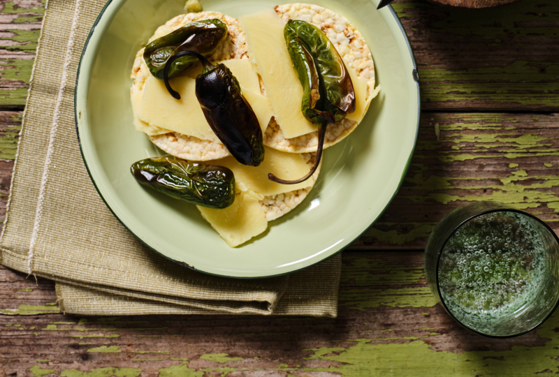 sharp cheddar and charred jalapeno on Corn Thins slices