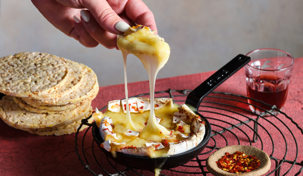 baked brie with honey on Corn Thins slices