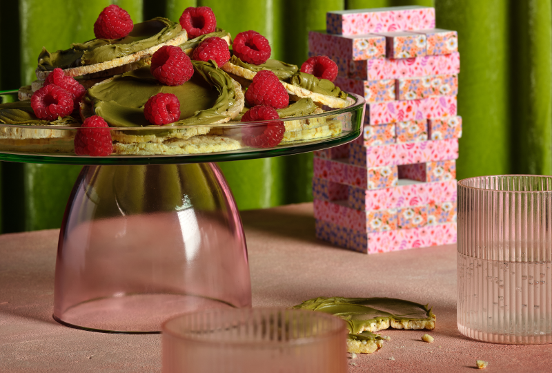 Pistachio Spread with Raspberries on Corn Thins slices