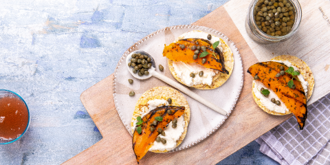Ricotta, roast pumpkin & capers on Corn Thins slices