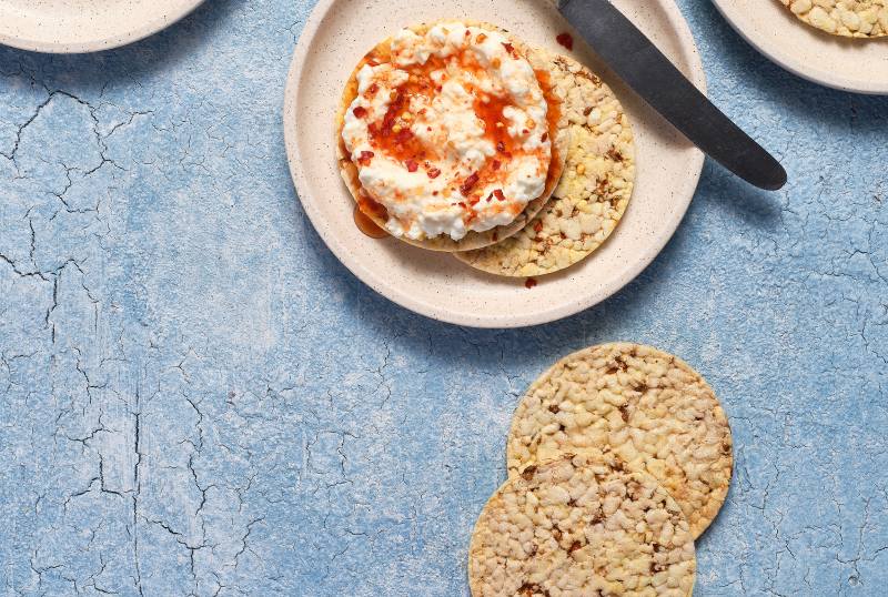 Cottage Cheese and Hot Honey on Corn Thins slices
