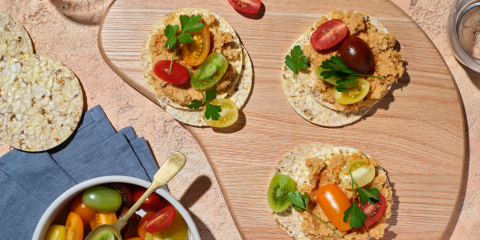 Mediterranean Chickpea Smash on Corn Thins slices