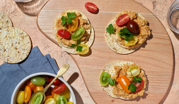 Mediterranean Chickpea Smash on Corn Thins slices