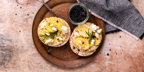 potato, rosemary, and goat's cheese on Corn Thins slices
