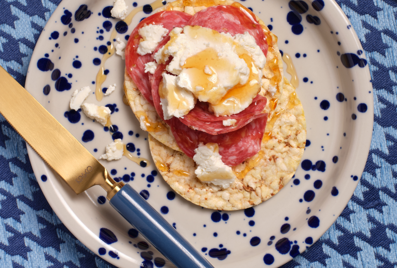 Salami, Ricotta & Honey on Corn Thins slices