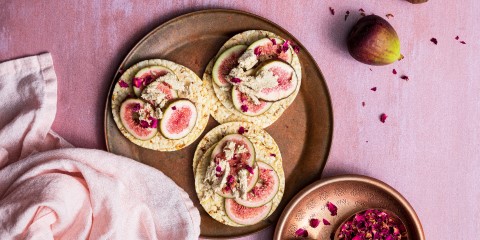 Fig, Halva & Rose Petals on Corn Thins slices