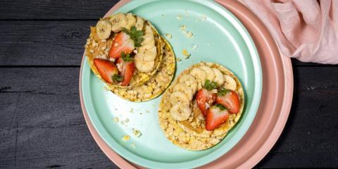 Peanut butter, strawberry & banana on Corn Thins slices