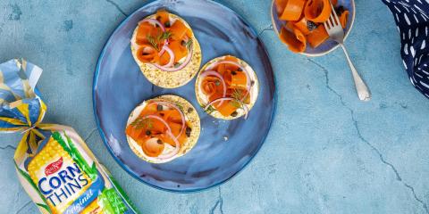 Vegan lox on Corn Thins slices