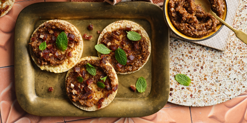 Moroccan Raisin Spread & Dates on Corn Thins slices