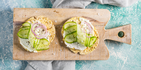 Cottage cheese, cucumber & red onion on Corn Thins slices