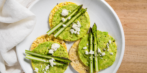 Avo, asparagus and feta on Corn Thins slices