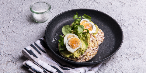 Avo, boiled egg & watercress on Corn Thins slices