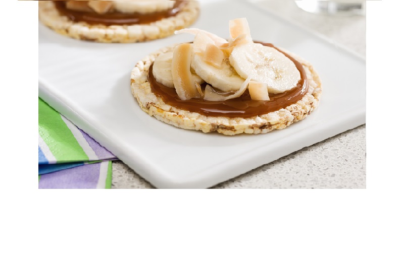 Banana, caramel & coconut on CORN THINS as a delicious snack