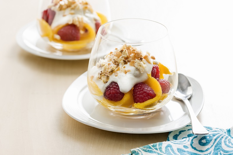 Mango, Strawberry & Yoghurt with crushed CORN THINS slices for breakfast