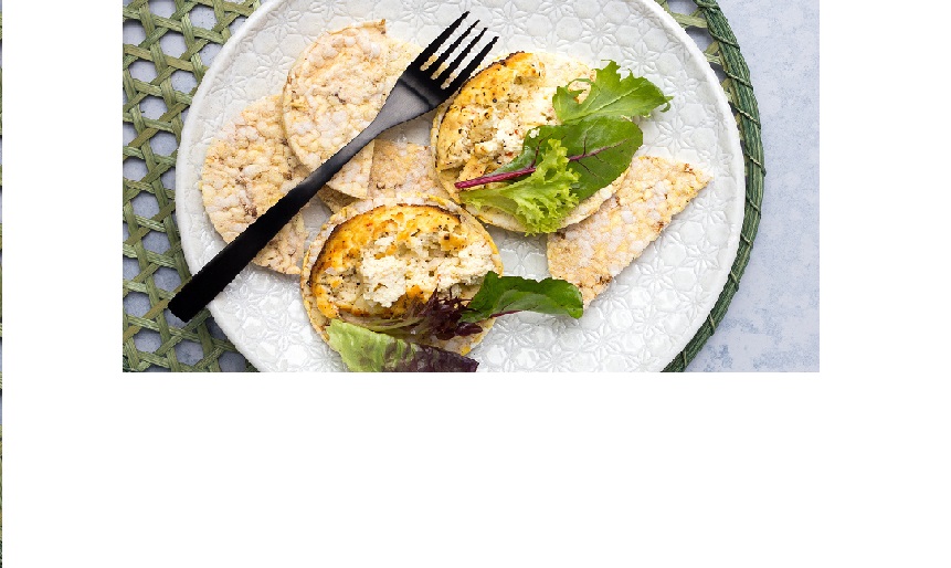 Baked Ricotta & salad greens on CORN THINS. Gluten free, vegetarian