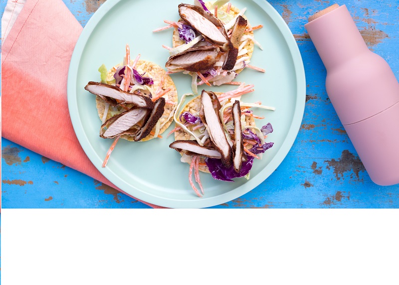 Chicken schnitzel & coleslaw on CORN THINS