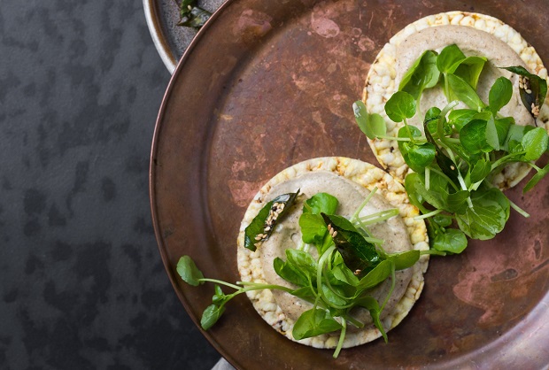 Curry cashew dip and watercress on CORN THINS