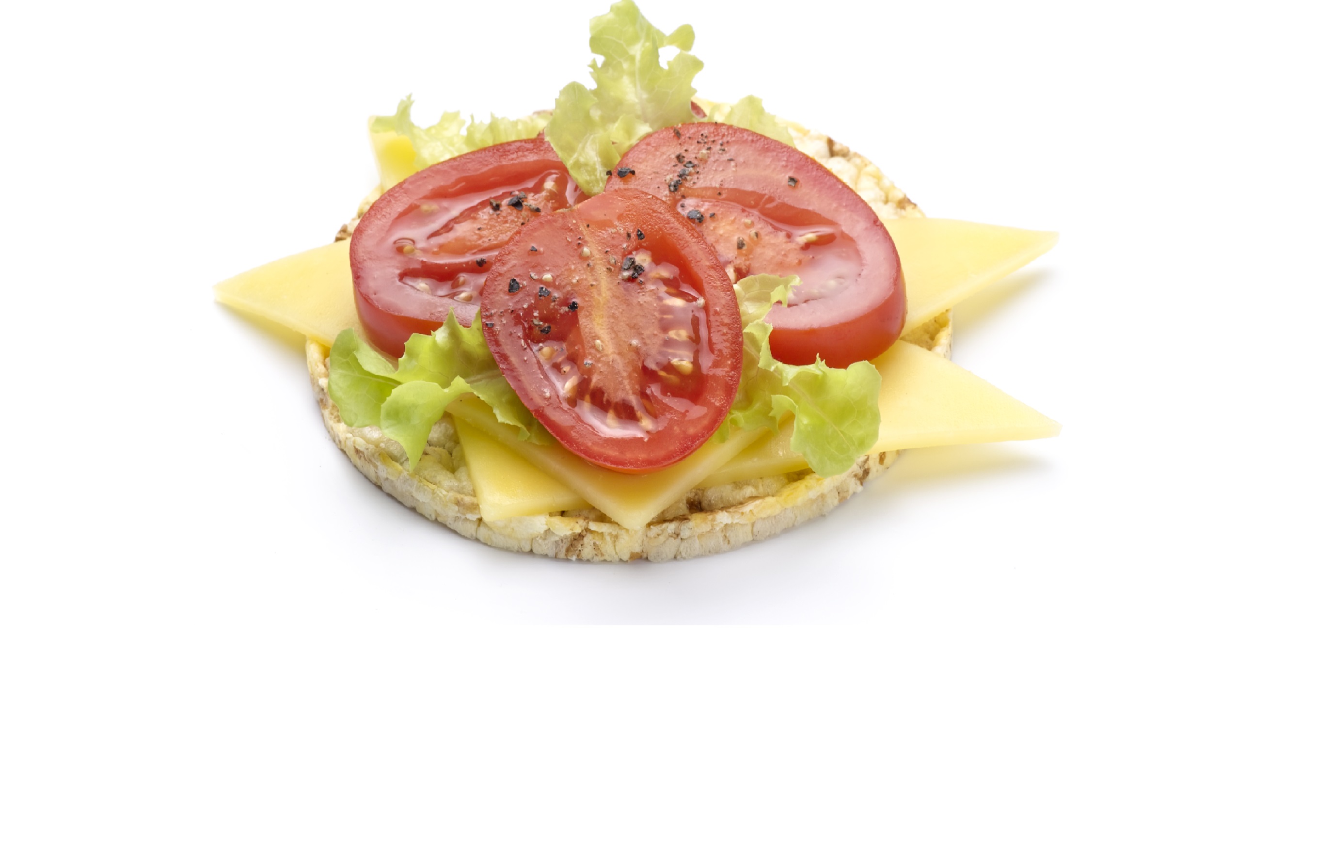 Quick snack option of tomato, cheese & lettuce on Corn Thins slices