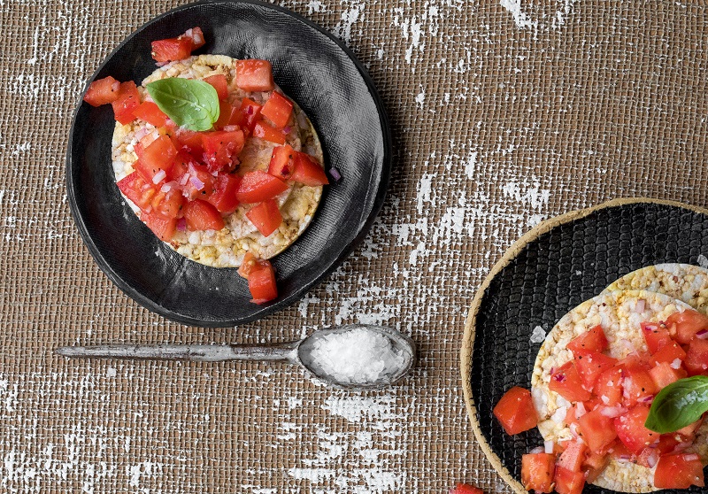 Bruschetta made with CORN THINS slices