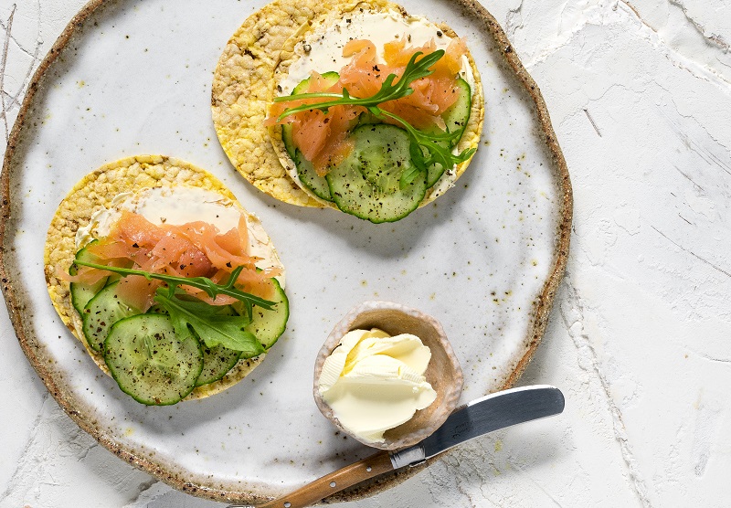 Cream Cheese, Smoked Salmon, Cucumber & Rocket on CORN THINS slices