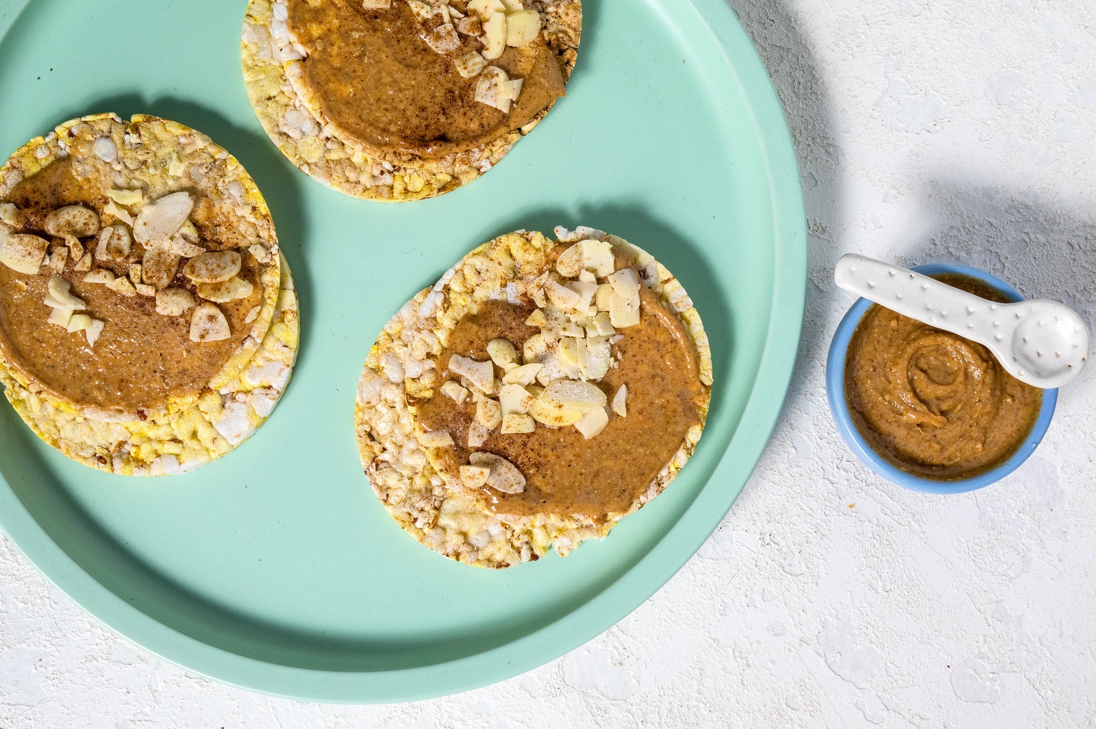 Sweet treat of CORN THINS slices with Almond butter & cinnamon sugar