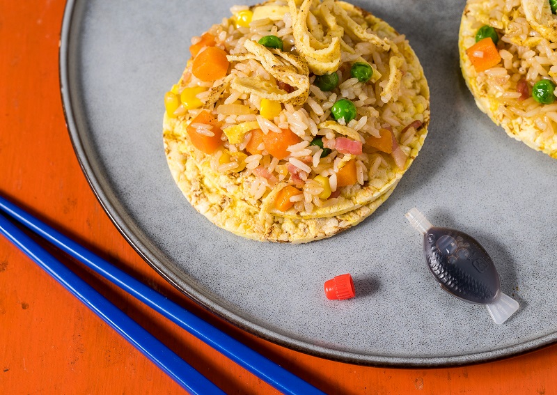 Vegetarian Fried rice on CORN THINS slices for dinner