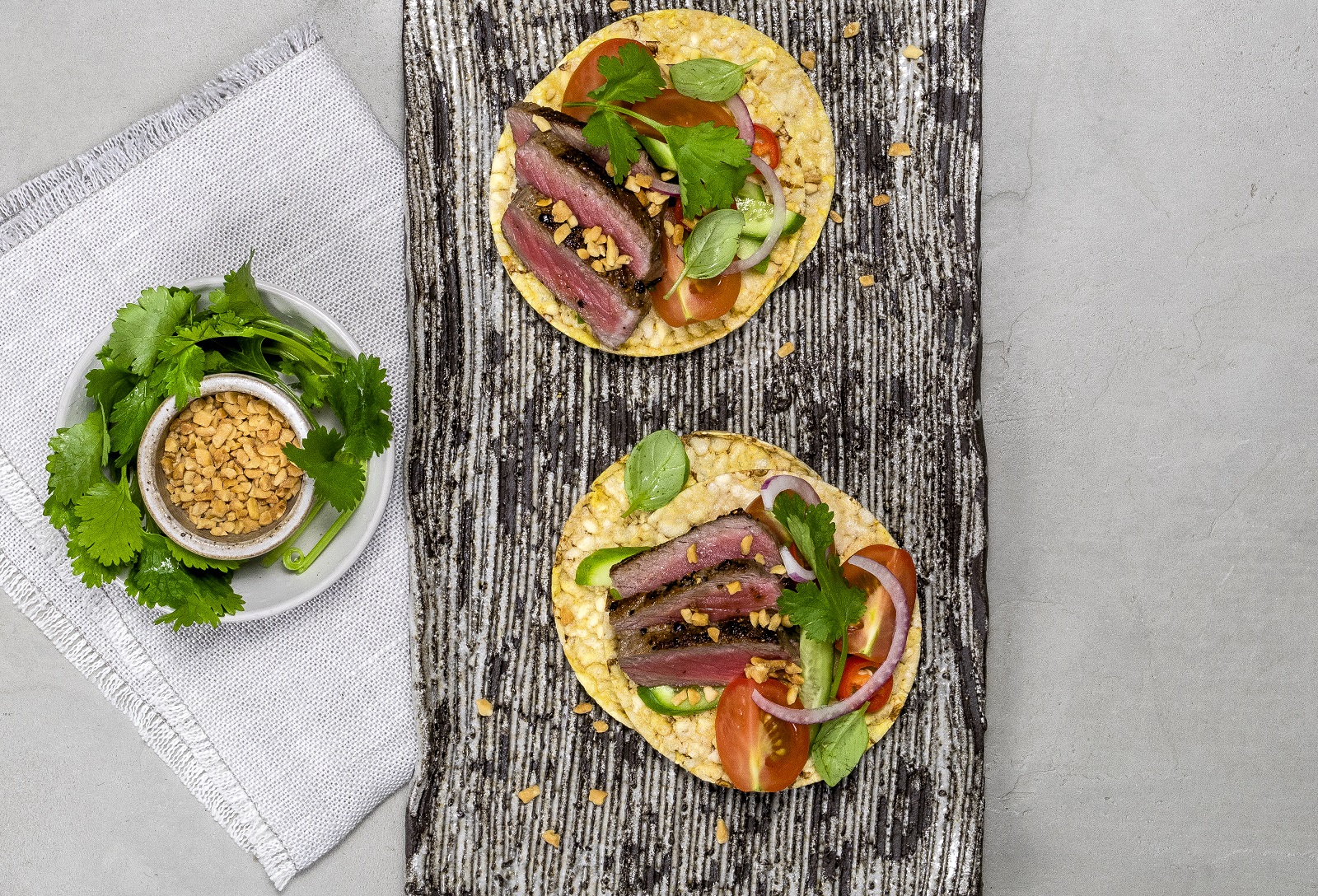 Thai Beef Salad on CORN THINS slices