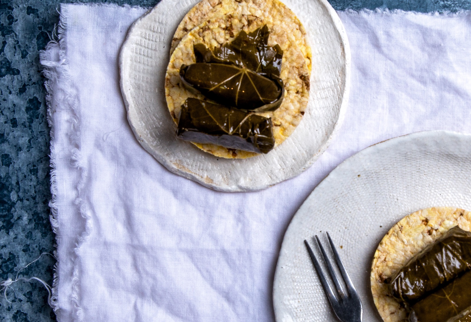 Dolmades on CORN THINS™ slices for lunch