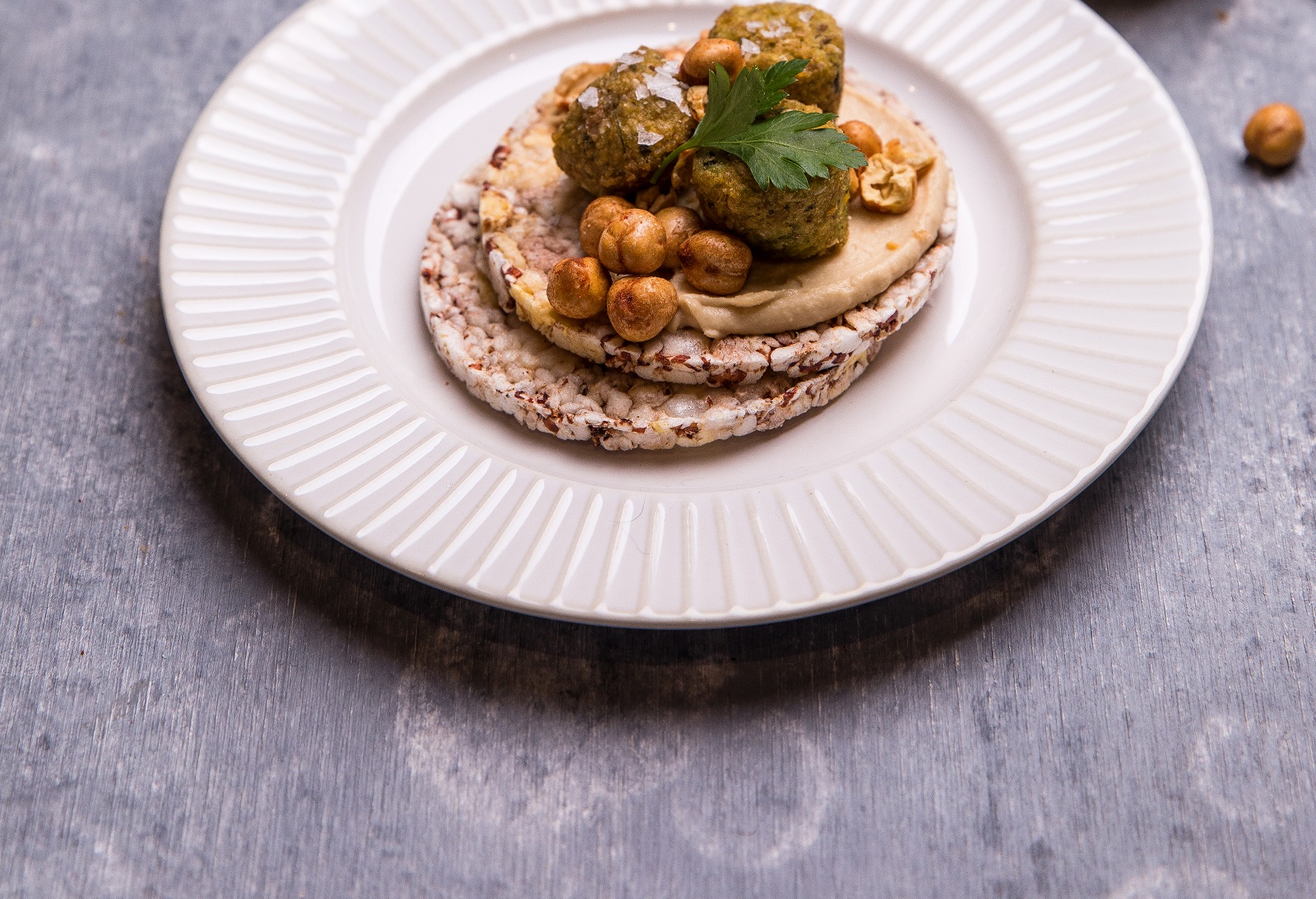 Hummus, Falafel & Roast Chickpea on CORN THINS slices