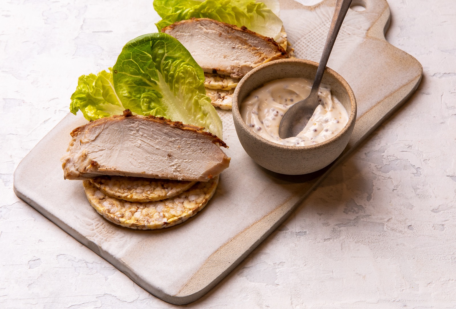 Left-over Roast Pork, Mayo, Seeded Mustard & Lettuce on CORN THINS slices
