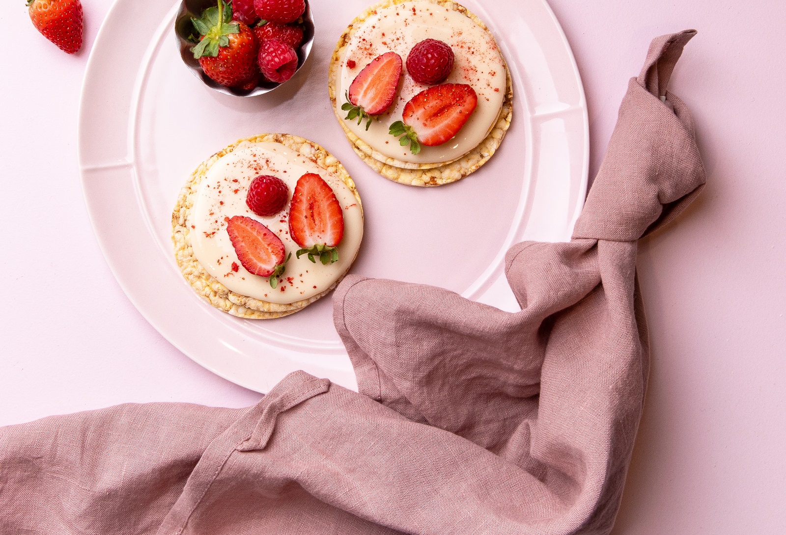 White Chocolate & Strawberries on CORN THINS slices as a decadent treat 