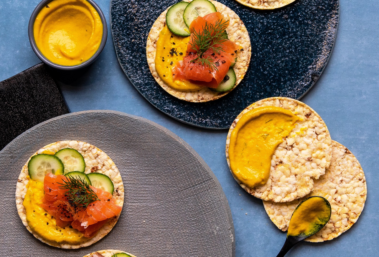 Honey Dill Mustard, Cucumber & Smoked Trout on Corn Thins slices for lunch