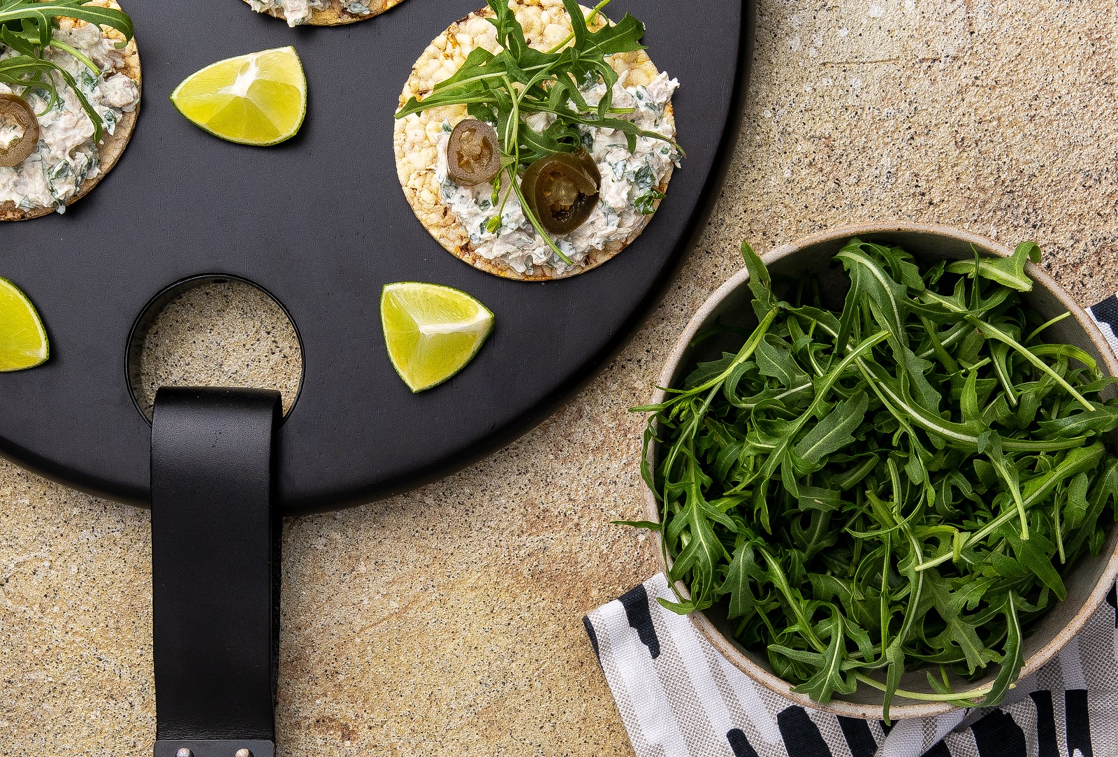 Roast Chicken, Yoghurt, Coriander, Garlic, Lime, Rocket & Jalapeno on Corn Thins slices for lunch