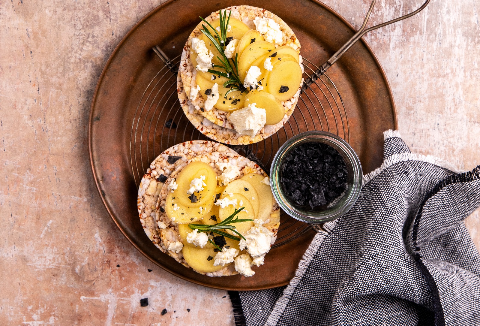 Potato, Goat's Cheese & Rosemary on CORN THINS slices for lunch or dinner