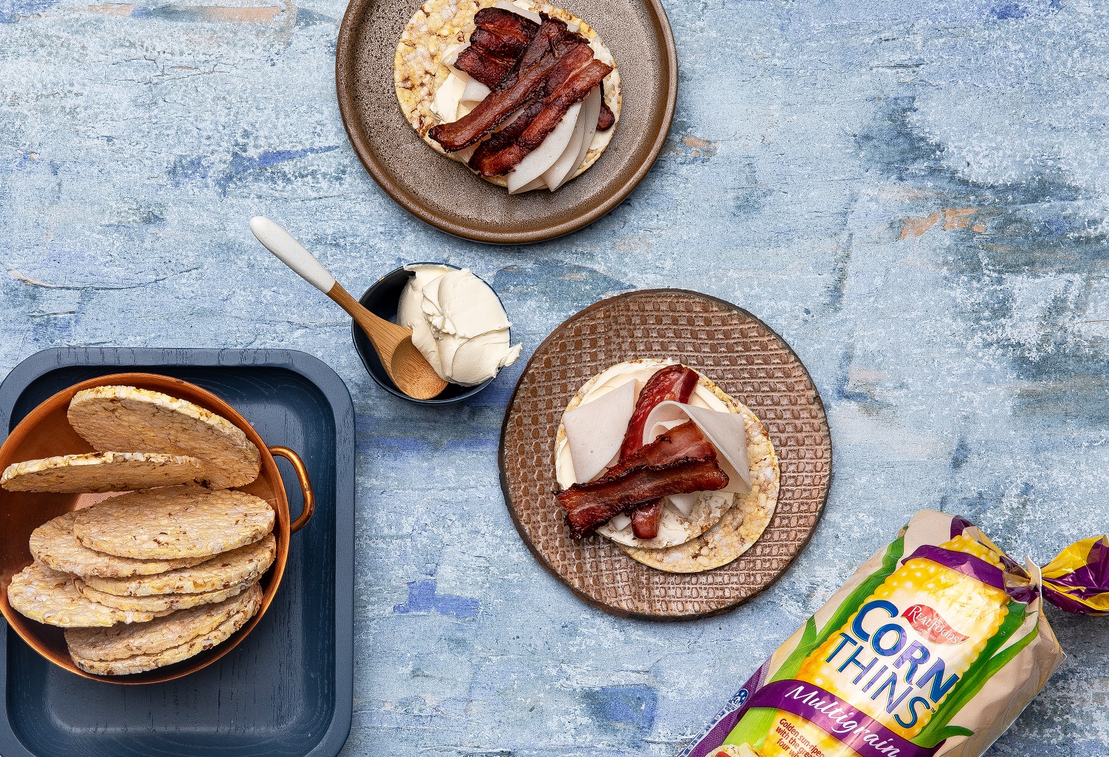 Cream Cheese, Bacon & Turkey on CORN THINS slices for lunch