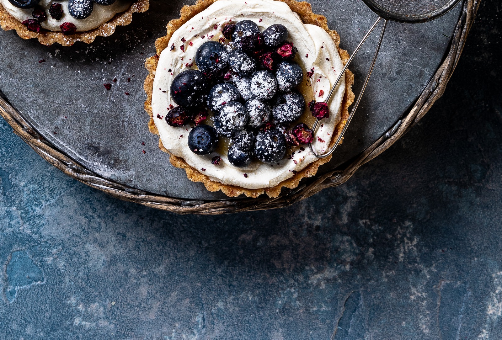 Raw Lemon Curd & Blueberry Labne Tart made using CORN THINS slices