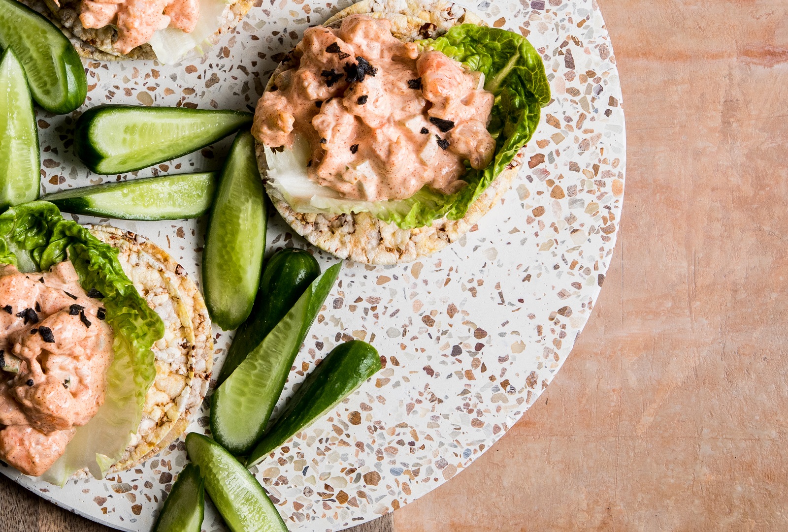 Creamy prawn salad on Corn Thins slices