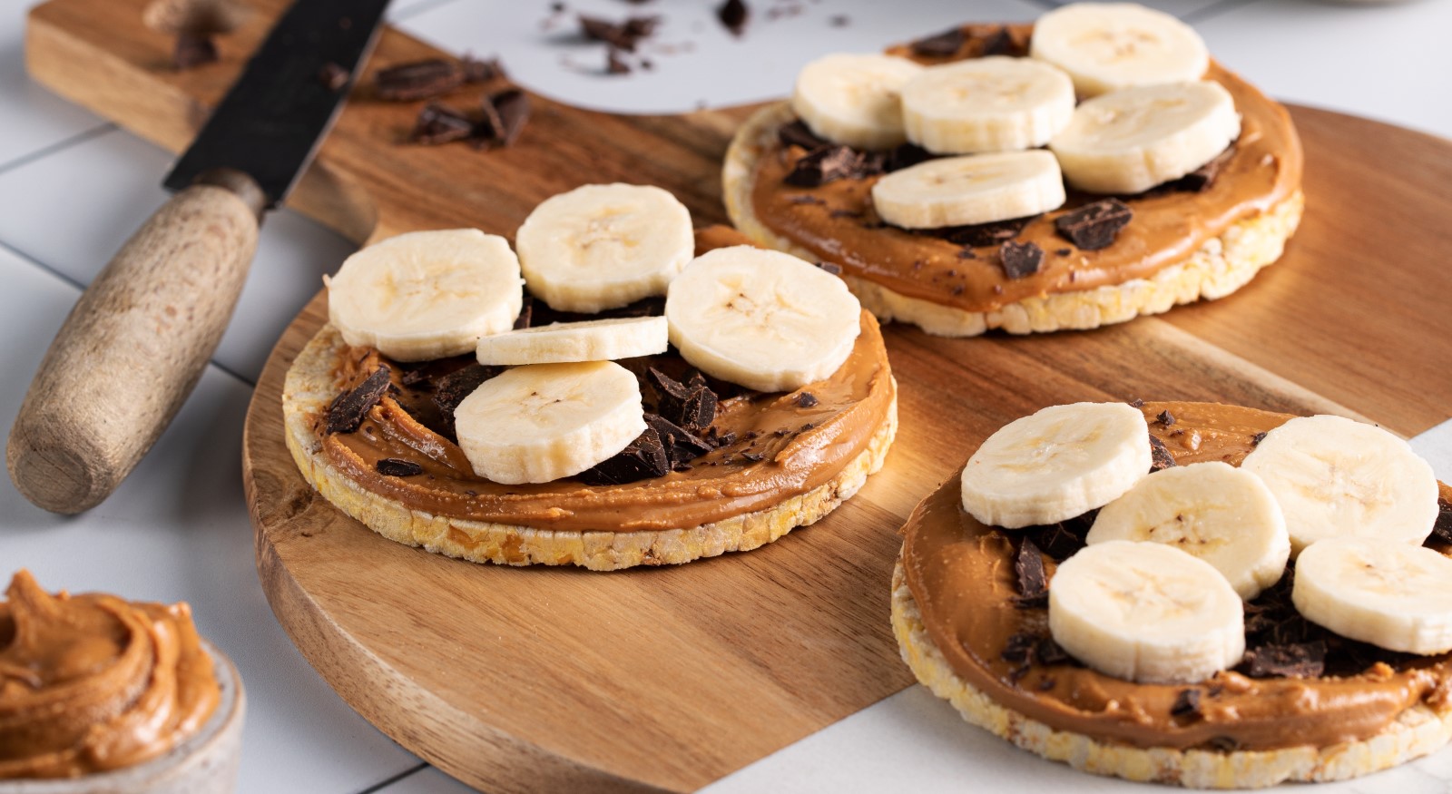 Chocolate, peanut butter & banana on Corn Thins slices