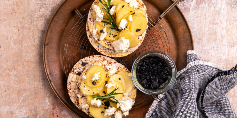 Potato, rosemary & goat cheese on Corn Thins slices