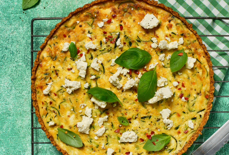 Zucchini, Lemon & Basil Quiche using Corn Thins slices