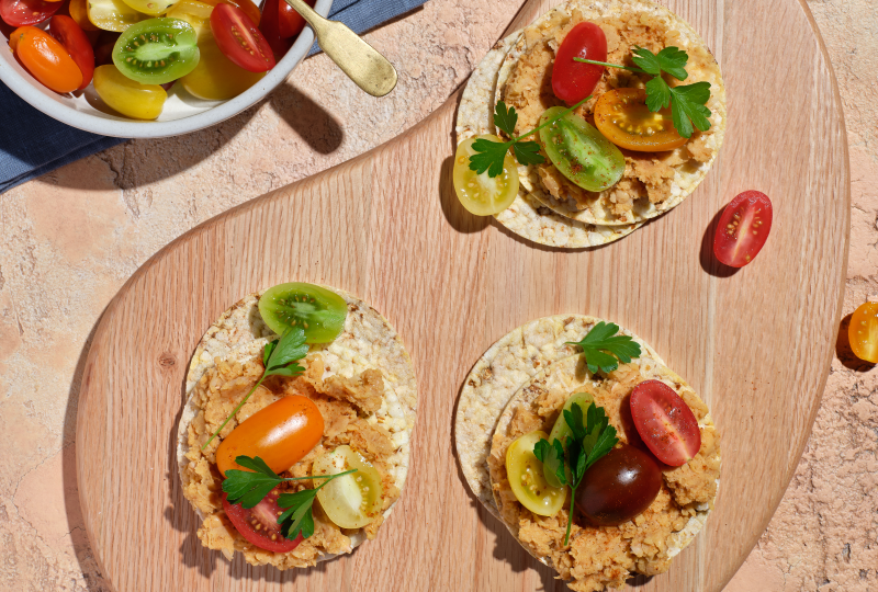 Mediterranean Chickpea Smash on Corn Thins slices