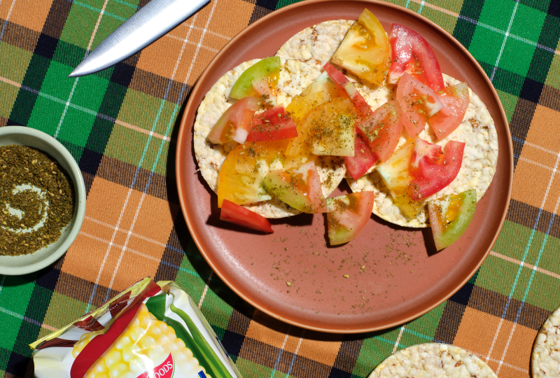 Tomato & Za'atar on Corn Thins slices