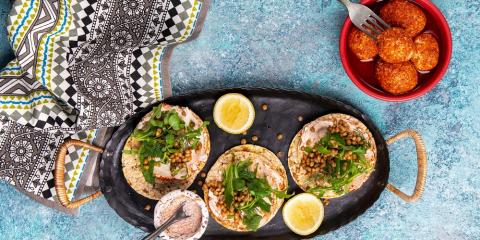 Labne, herbs, lentils & lemon on Corn Thins slices